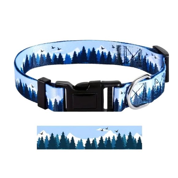 Serene Blue Mountain Size Medium Adjustable Quick Release D Ring Dog Collar - Picture 5 of 10